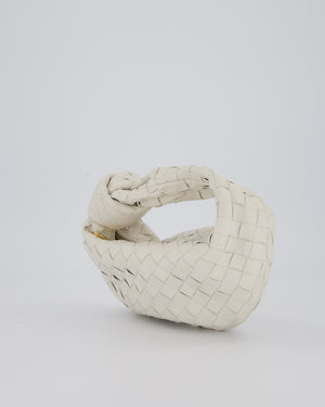 Bottega Veneta White Mini Jodie Bag in Intrecciato Calfskin Leather with Gold Hardware