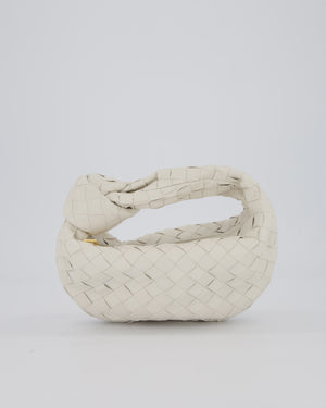 Bottega Veneta White Mini Jodie Bag in Intrecciato Calfskin Leather with Gold Hardware
