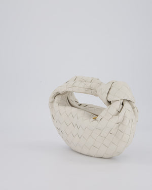 Bottega Veneta White Mini Jodie Bag in Intrecciato Calfskin Leather with Gold Hardware