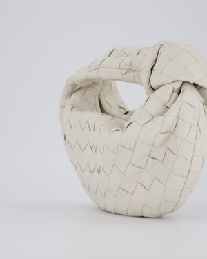 Bottega Veneta White Mini Jodie Bag in Intrecciato Calfskin Leather with Gold Hardware