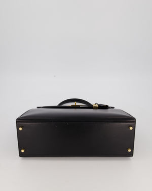 *RARE* Hermès Vintage Kelly 35 Sellier Bag in Noir Box Calf Leather with Gold Hardware