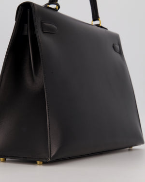 *RARE* Hermès Vintage Kelly 35 Sellier Bag in Noir Box Calf Leather with Gold Hardware