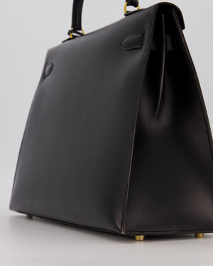 *RARE* Hermès Vintage Kelly 35 Sellier Bag in Noir Box Calf Leather with Gold Hardware