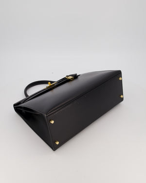 *RARE* Hermès Vintage Kelly 35 Sellier Bag in Noir Box Calf Leather with Gold Hardware