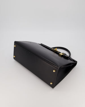 *RARE* Hermès Vintage Kelly 35 Sellier Bag in Noir Box Calf Leather with Gold Hardware