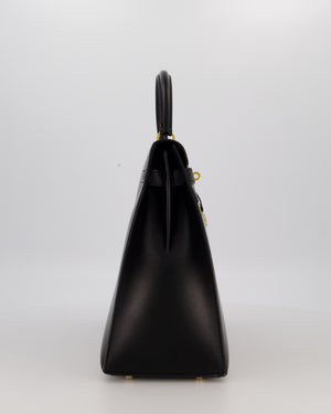 *RARE* Hermès Vintage Kelly 35 Sellier Bag in Noir Box Calf Leather with Gold Hardware