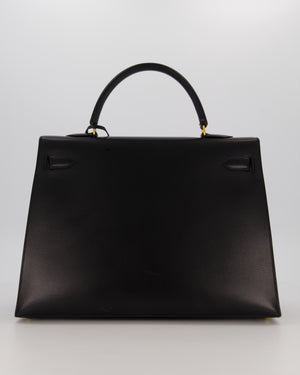 *RARE* Hermès Vintage Kelly 35 Sellier Bag in Noir Box Calf Leather with Gold Hardware