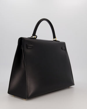 *RARE* Hermès Vintage Kelly 35 Sellier Bag in Noir Box Calf Leather with Gold Hardware
