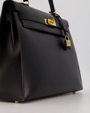 *RARE* Hermès Vintage Kelly 35 Sellier Bag in Noir Box Calf Leather with Gold Hardware