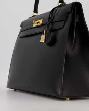 *RARE* Hermès Vintage Kelly 35 Sellier Bag in Noir Box Calf Leather with Gold Hardware