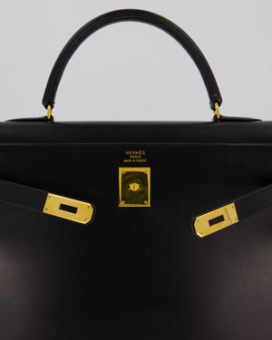 *RARE* Hermès Vintage Kelly 35 Sellier Bag in Noir Box Calf Leather with Gold Hardware