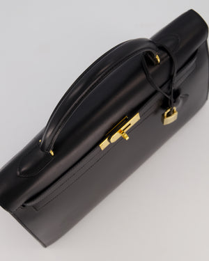 *RARE* Hermès Vintage Kelly 35 Sellier Bag in Noir Box Calf Leather with Gold Hardware