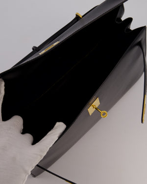 *RARE* Hermès Vintage Kelly 35 Sellier Bag in Noir Box Calf Leather with Gold Hardware