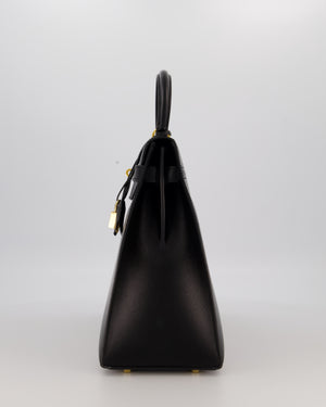 *RARE* Hermès Vintage Kelly 35 Sellier Bag in Noir Box Calf Leather with Gold Hardware