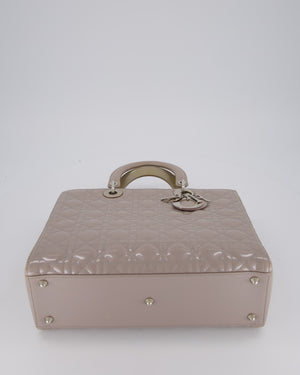 Christian Dior Taupe Grey Large Lady Dior Bag in Cannage Patent Leather with Silver Hardware RRP £5,600