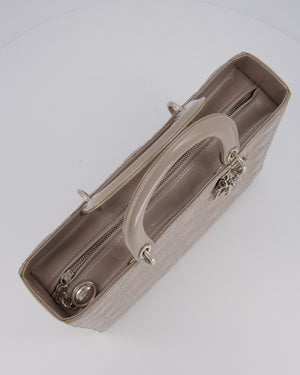 Christian Dior Taupe Grey Large Lady Dior Bag in Cannage Patent Leather with Silver Hardware RRP £5,600