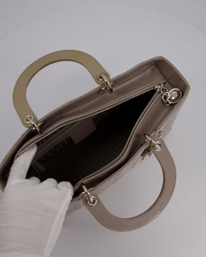 Christian Dior Taupe Grey Large Lady Dior Bag in Cannage Patent Leather with Silver Hardware RRP £5,600