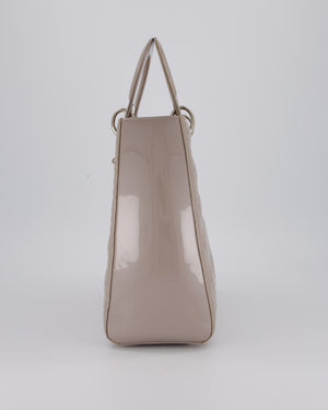 Christian Dior Taupe Grey Large Lady Dior Bag in Cannage Patent Leather with Silver Hardware RRP £5,600