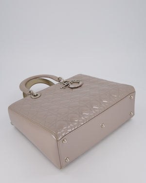 Christian Dior Taupe Grey Large Lady Dior Bag in Cannage Patent Leather with Silver Hardware RRP £5,600