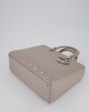Christian Dior Taupe Grey Large Lady Dior Bag in Cannage Patent Leather with Silver Hardware RRP £5,600
