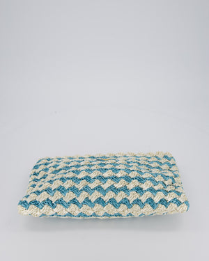 Prada Blue Raffia Crochet Logo Clutch Bag