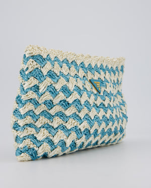 Prada Blue Raffia Crochet Logo Clutch Bag
