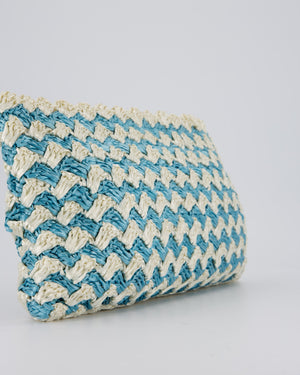 Prada Blue Raffia Crochet Logo Clutch Bag
