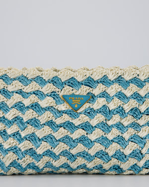Prada Blue Raffia Crochet Logo Clutch Bag