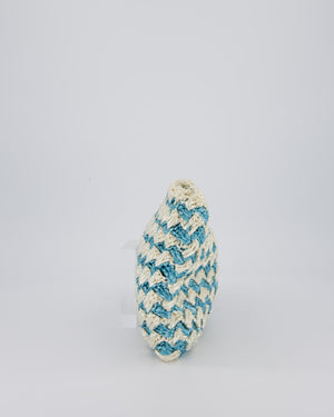 Prada Blue Raffia Crochet Logo Clutch Bag