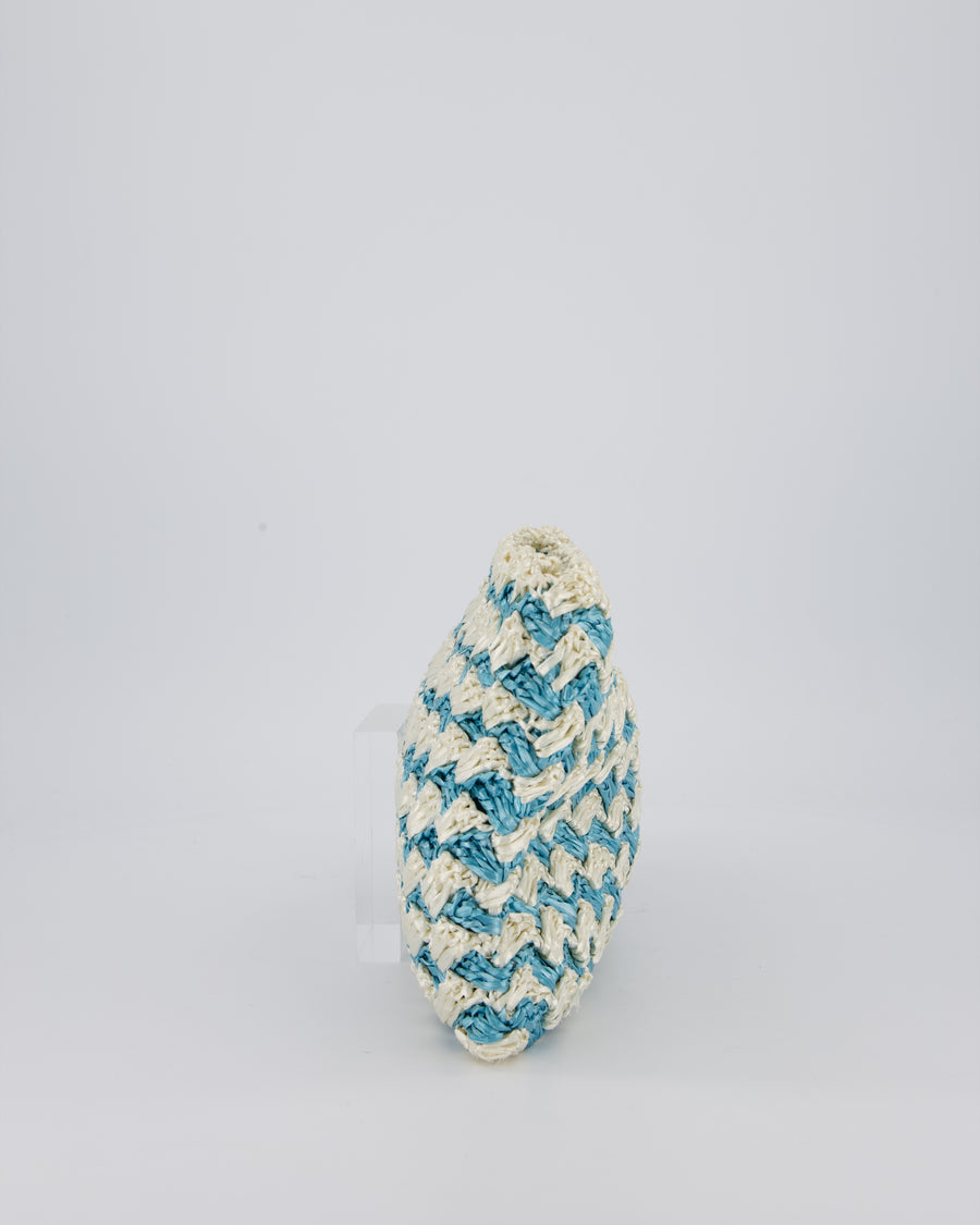 Prada Blue Raffia Crochet Logo Clutch Bag