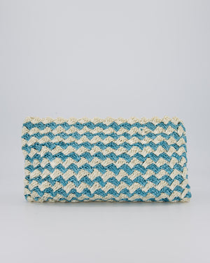 Prada Blue Raffia Crochet Logo Clutch Bag