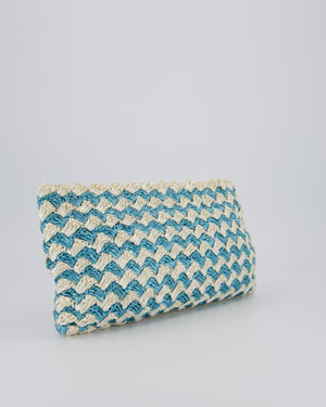 Prada Blue Raffia Crochet Logo Clutch Bag