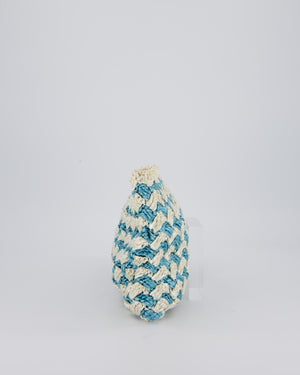 Prada Blue Raffia Crochet Logo Clutch Bag