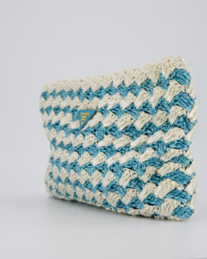 Prada Blue Raffia Crochet Logo Clutch Bag