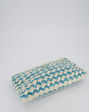 Prada Blue Raffia Crochet Logo Clutch Bag