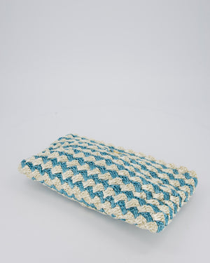 Prada Blue Raffia Crochet Logo Clutch Bag