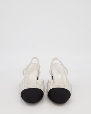 *HOT* Chanel White, Silver & Black Rhinestone Slingbacks with CC Detail Size EU 37C