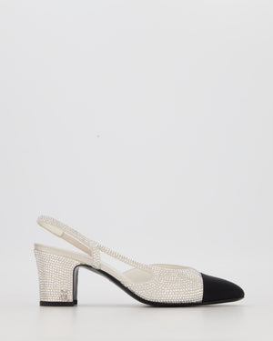 *HOT* Chanel White, Silver & Black Rhinestone Slingbacks with CC Detail Size EU 37C