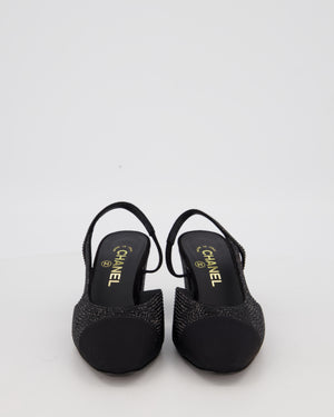 *HOT* Chanel Black Rhinestone Slingbacks with CC Detail Size EU 37C