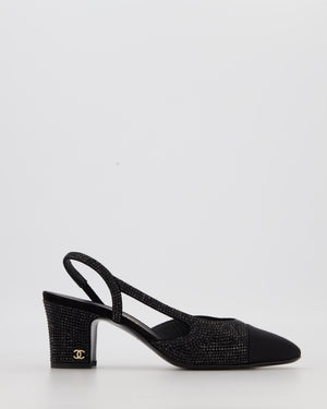 *HOT* Chanel Black Rhinestone Slingbacks with CC Detail Size EU 37C