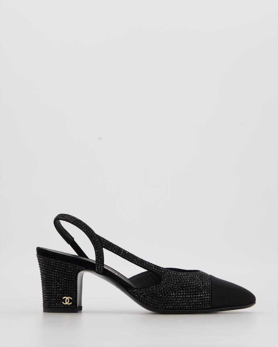 *HOT* Chanel Black Rhinestone Slingbacks with CC Detail Size EU 37C