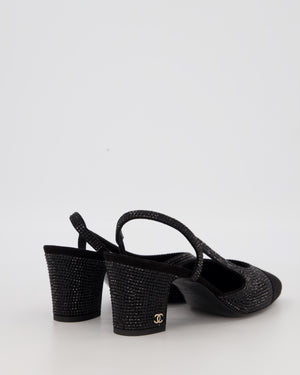 *HOT* Chanel Black Rhinestone Slingbacks with CC Detail Size EU 37C
