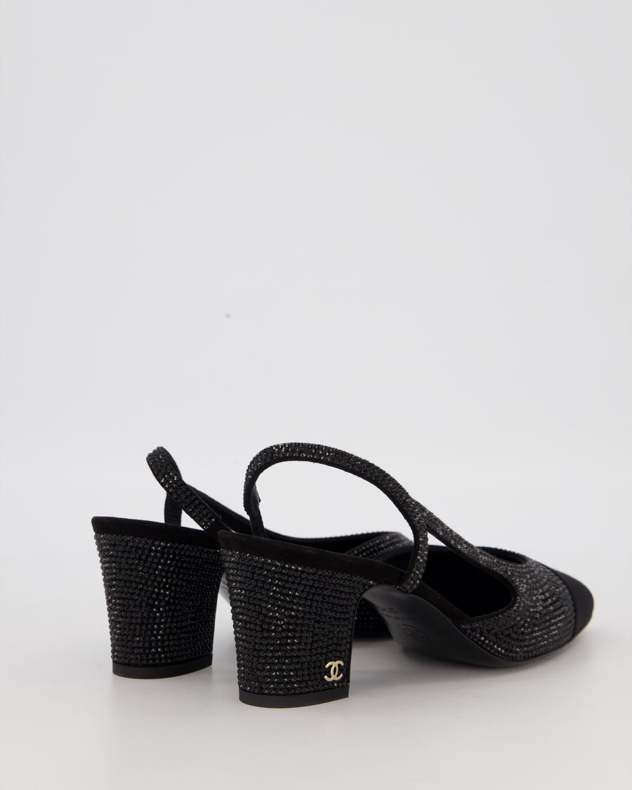 *HOT* Chanel Black Rhinestone Slingbacks with CC Detail Size EU 37C