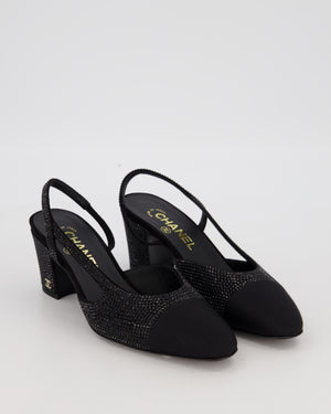 *HOT* Chanel Black Rhinestone Slingbacks with CC Detail Size EU 37C