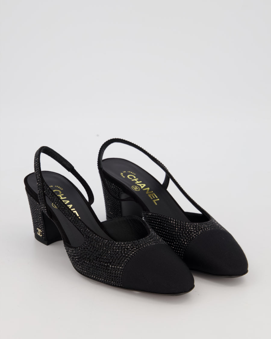 *HOT* Chanel Black Rhinestone Slingbacks with CC Detail Size EU 37C