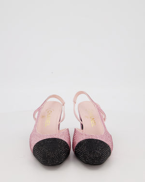 *HOT* Chanel Pink & Black Rhinestone Slingbacks with CC Detail Size EU 37C