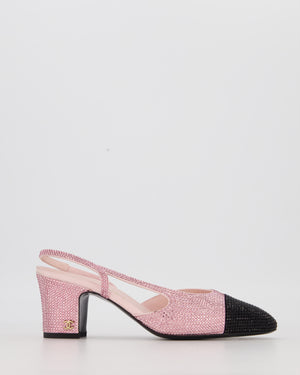 *HOT* Chanel Pink & Black Rhinestone Slingbacks with CC Detail Size EU 37C