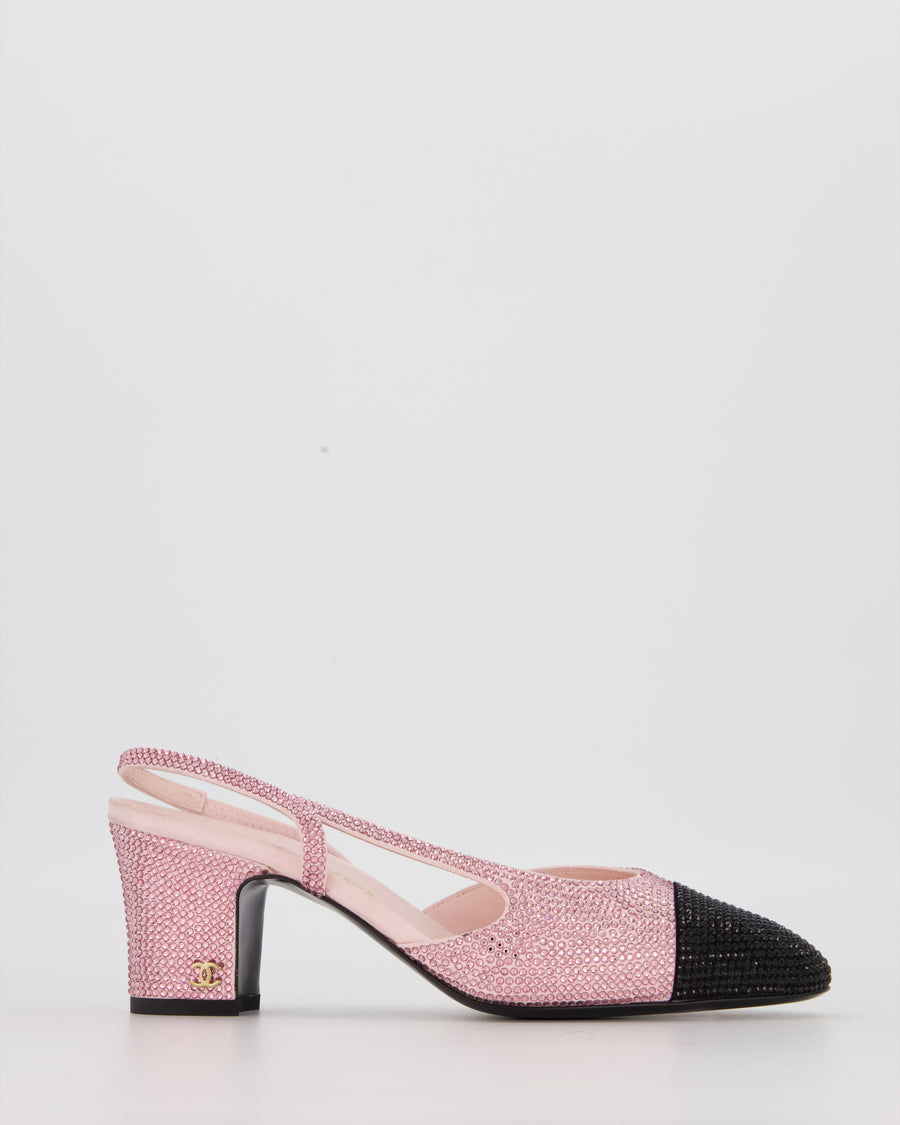 *HOT* Chanel Pink & Black Rhinestone Slingbacks with CC Detail Size EU 37C