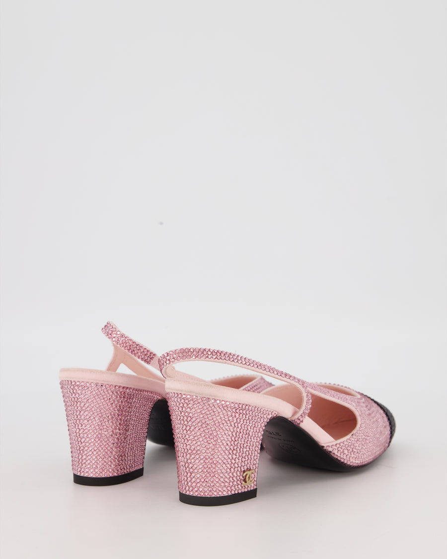 *HOT* Chanel Pink & Black Rhinestone Slingbacks with CC Detail Size EU 37C