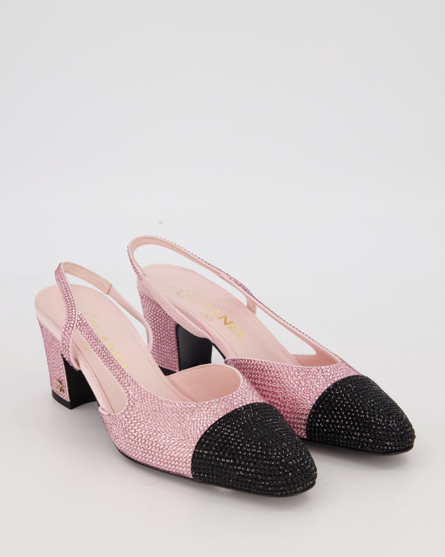 *HOT* Chanel Pink & Black Rhinestone Slingbacks with CC Detail Size EU 37C